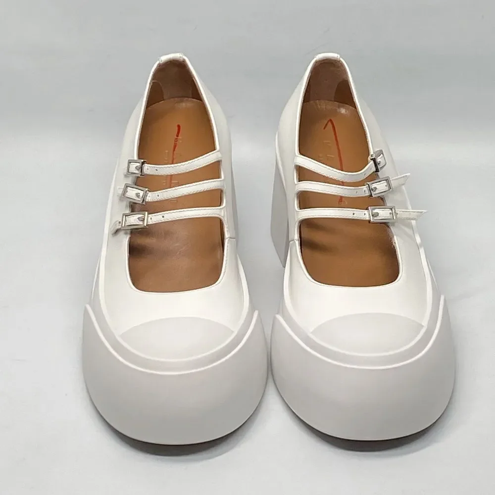 Marni White Pablo Triple-Buckle Mary Jane Heels size 36